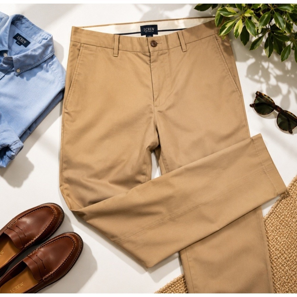 J.Crew Mens Khaki Chino Pants Size 30x30 Classic Fit Flat Front Tan Casual Dress